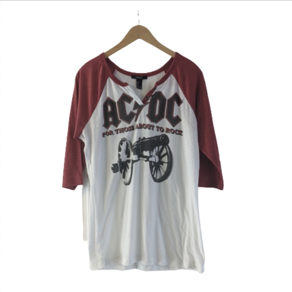 Forever 21 Tops - ACDC Baseball Henley Tee - Sz L